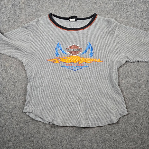 Vintage Harley Davidson Thermal Shirt Womens XL Gray 100th Anniversary Biker Y2K - Picture 6 of 15